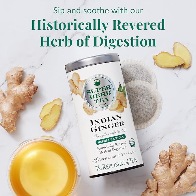 The Republic of Tea — Organic Indian Ginger SuperHerb Tea Bulk Bag, 250 Herbal Tea Bags, Naturally Caffeine-Free Herbs of Origin
