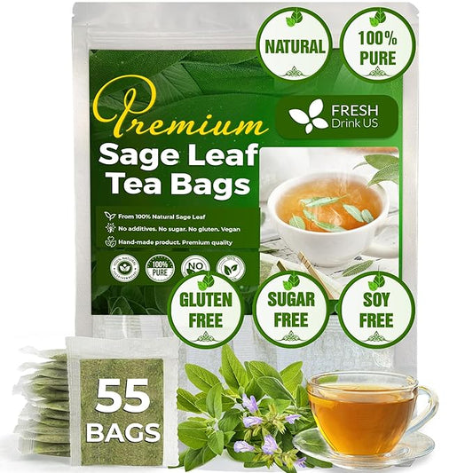 FreshDrinkUS Premium Sage Leaf Tea Bags, 100% Natural & Pure. Loose Leaf Herbal Tea. Made with Natural Material Tea Bags. No Sugar, No Caffeine, No Gluten, Vegan