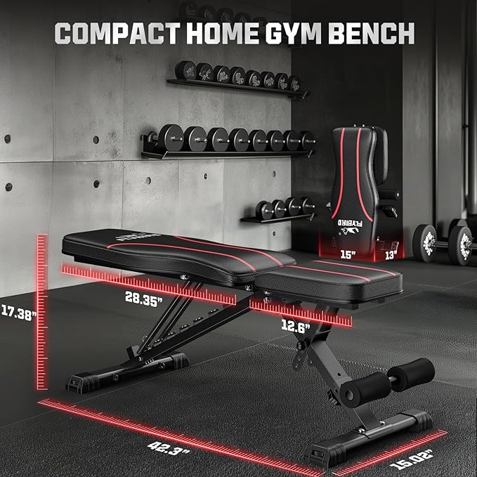 FLYBIRD Adjustable Bench,Utility Weight Bench for Full Body Workout- Multi-Purpose Foldable Incline Bench (Black)