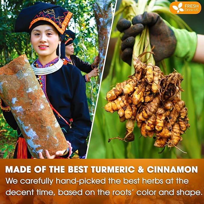FreshDrinkUS, Premium 75 Turmeric Cinnamon Tea Bags, 100% Natural, Blend of Turmeric, and Cinnamon. Made with Natural Material Tea Bags. No Sugar. No Caffeine. Vegan.