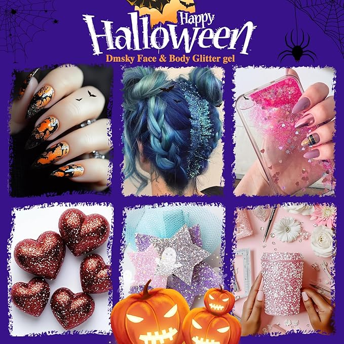 Dmsky 14 Colors Body Glitter,Face Glitter Makeup for Kids Women,Sparkly Chunky Hair Glitter for Eye Lip Hair Nails,Mardi Gras Glitter Makeup Face Paint,Singer Concerts Disco Rave Festival Accessories