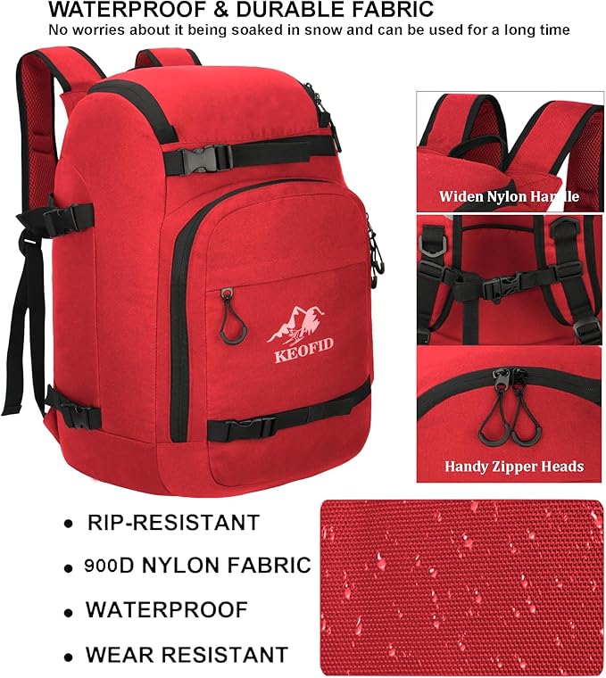 KEOFID 50L Ski Boot Bag Backpack, Waterproof Ski Bag, Travel Backpack for Ski Helmet, Snowboard