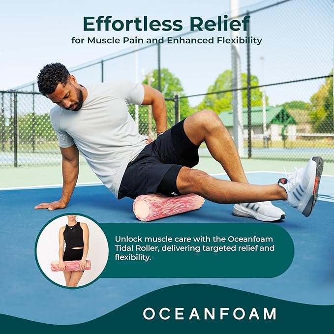 Oceanfoam Tidal Roller - Cotton Candy - Muscle Massage Foam Roller for Back Pain & Stretching - Firm and Ergonomic Wide Wave Textured - Yoga, Athletics, & Wellness - Full Size, 20" x 5"