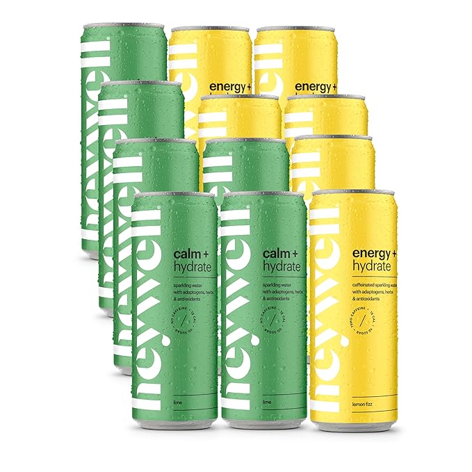 Heywell Sparkling Adaptogenic Drink, Hydration Variety Pack, 12 Fluid Ounce (Pack of 12) - Organic, Non GMO, Vegan, Gluten Free, Dairy Free