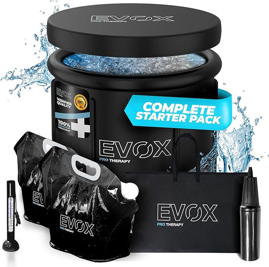 Ice Bath Tub for Athletes – Complete Starter Pack [Cold Plunge Tub, Thermometer, Repair Patch, 2X Reusable Ice Bags] Indoor & Outdoor Inflatable Tub for Recovery – 110 Gal Portable Ice Pod Barrel