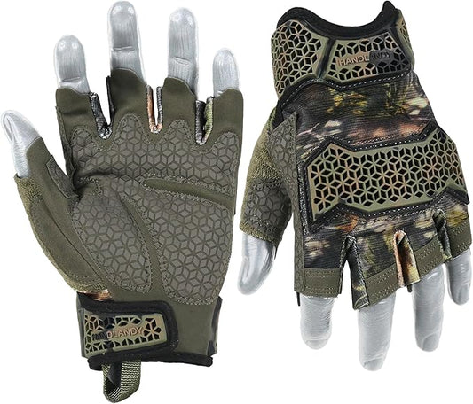 HANDLANDY Fingerless Work Gloves for Men, Padded Impact Tactical Mechanics Gloves, Grip Utility Trucker Driver Gloves (Camo- impact, X-Large (Pack of 1))