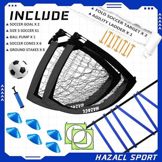 Kids Soccer Goal for Backyard, 6x4 9x5 FT Portable Soccer Nets Pop Up with Ball, Agility Ladder, Cones, Target & Carry Bag for Toddler Youth Outdoor Indoor Training Practice Sports Games Play