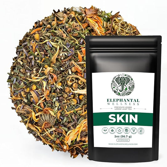 Elephantal Wellness Premium Skin Herbal Tea | Radiance & Clarity Support with Burdock, Dandelion, Calendula & Lavender | Non-GMO, Caffeine-Free, Handmade Loose Leaf Blend, 2oz Loose Leaf, 20 Servings