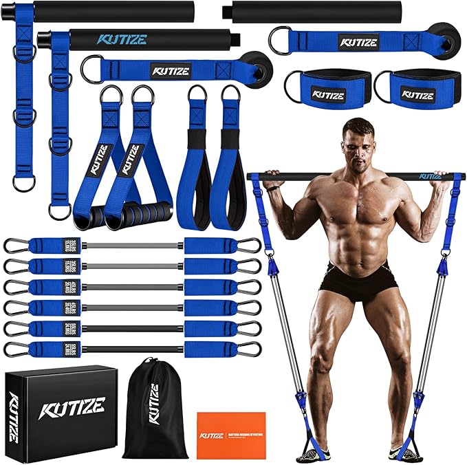 Pilates Bar Kit with Resistance Bands, Heavy Duty Pilates Equipment for Men, Strength Training Bar for Legs, Hip, Back, Arm, Abs, Chest, Shoulders, Portable Home Gym Full Body Workout Equipment