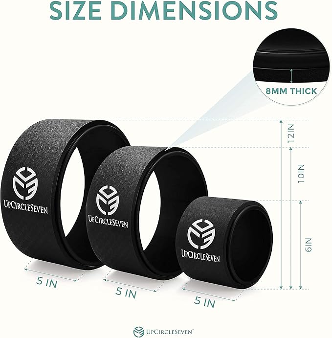 UpCircleSeven Yoga Wheel Set - Strongest & Most Comfortable Yoga Prop Wheel, 3 Pack for Back Pain and Stretching (12, 10, 6 inch)