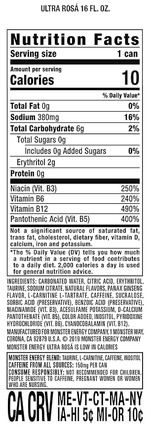 Monster Energy Ultra Rosa, Sugar Free Energy Drink, 16 Ounce (Pack of 24)