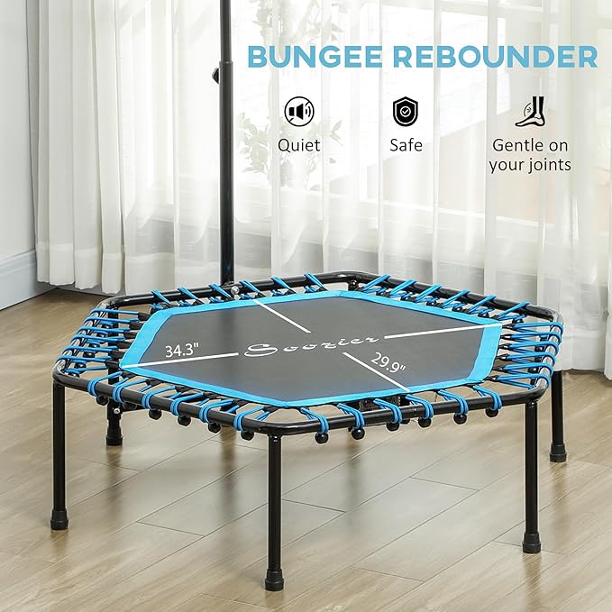 Soozier 45" Rebounder Trampoline for Adults, Mini Trampoline Indoor with Colorful LED Lights and Adjustable Handle, Quiet and Safe Bungee Rebounder