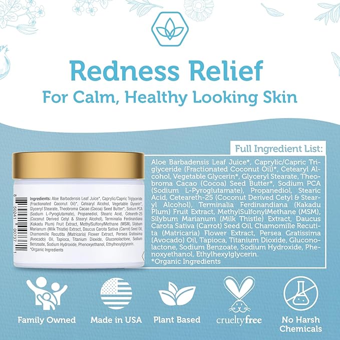Era Organics Cream Redness Relief Moisturizer- Soothing Redness Relief for Face with Manuka Honey, MSM, Chamomile - Calming Moisturizer Made in USA