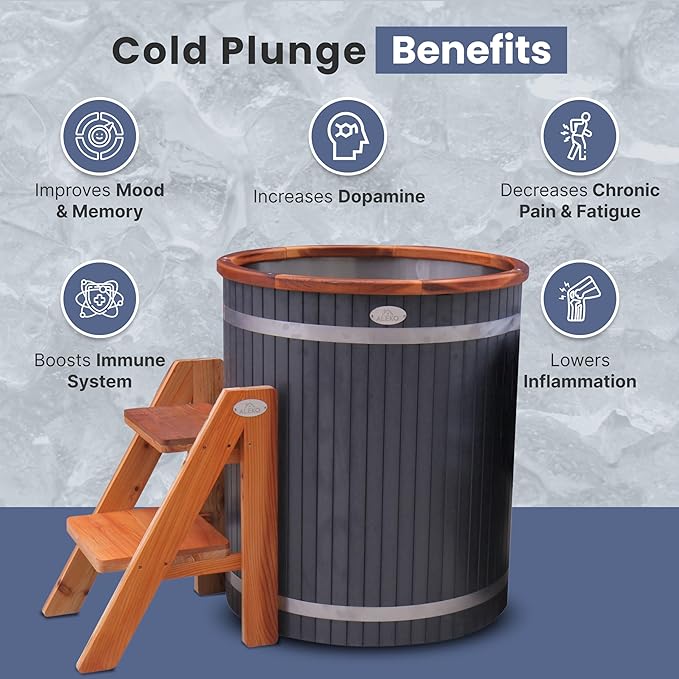 Ice Bath Tub | Cold-Plunge Therapy | Cold Plunge Tub | Up-Right Ice Bath | 118 Gallon Water Capacity | Steps & Cover Included | 37.5” x 33.25”