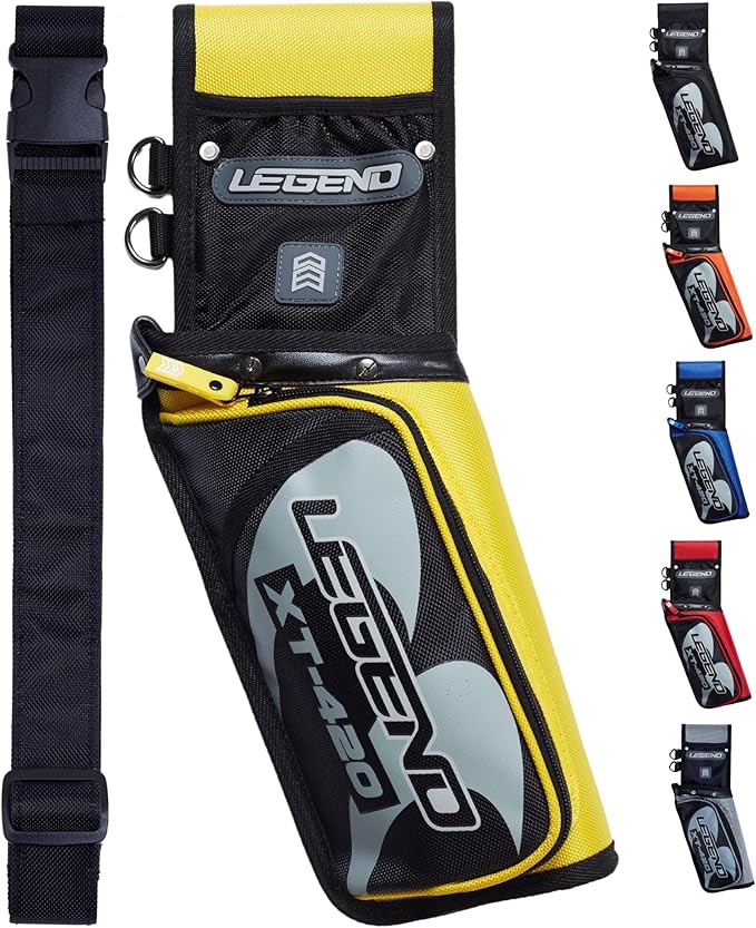 Legend XT420 Field Quiver - Left or Right-Handed Quiver Arrow Holder, Archery Quiver with 3 Arrow Tube, Durable Nylon Hip Quivers with Multiple Pockets for Archery Accessories, Score Card & Tools