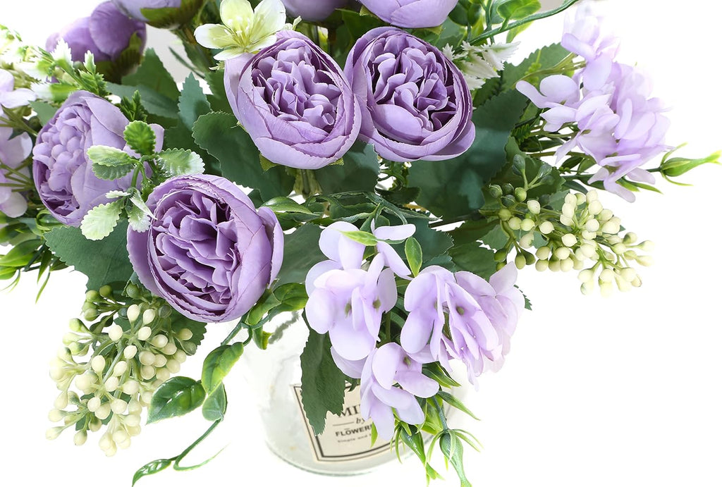 Artificial Flowers Fake Peony Silk Mini Plastic Bridal Flowers for DIY Wedding Bouquets Home Decorations 2 Packs(Light Purple)
