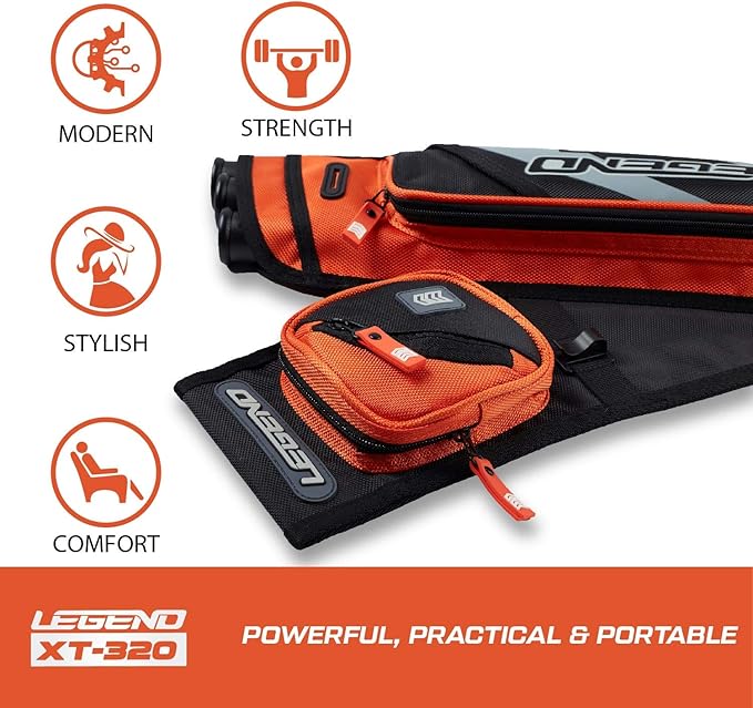 LEGEND XT320 Archery Quivers - Nylon Hip Quivers with 3 Arrow Tube Cases for Target Shooting - Adjustable Waist Belt, T-Slot, Storage Compartments for Accessories, Gear, Tools, Release Tab, Score Card