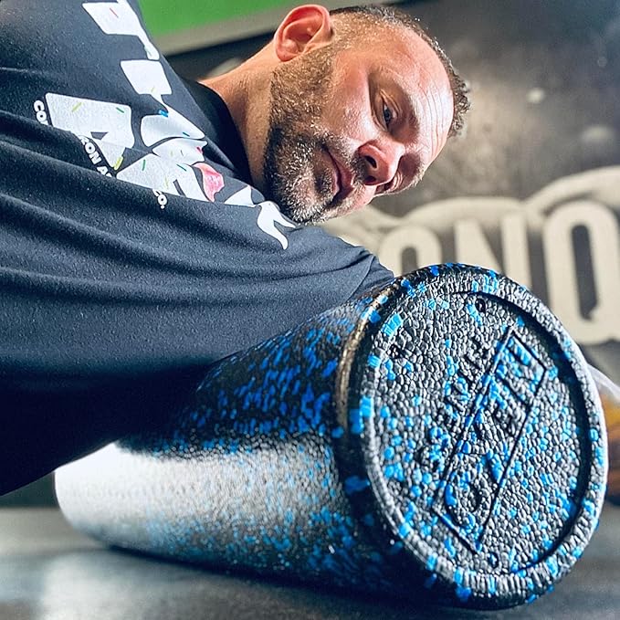 High-Density Round Foam Roller for Muscle Soreness Recovery, Exercise, Massage - 18", 24", 36" Blue Fleck (36 Inch)