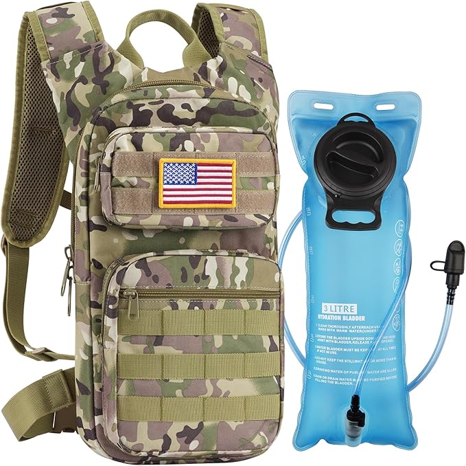 GENILU Tactical Hydration Backpack with 3L Water Bladder, Lightweight Molle Water Backpack Daypack for Men Women