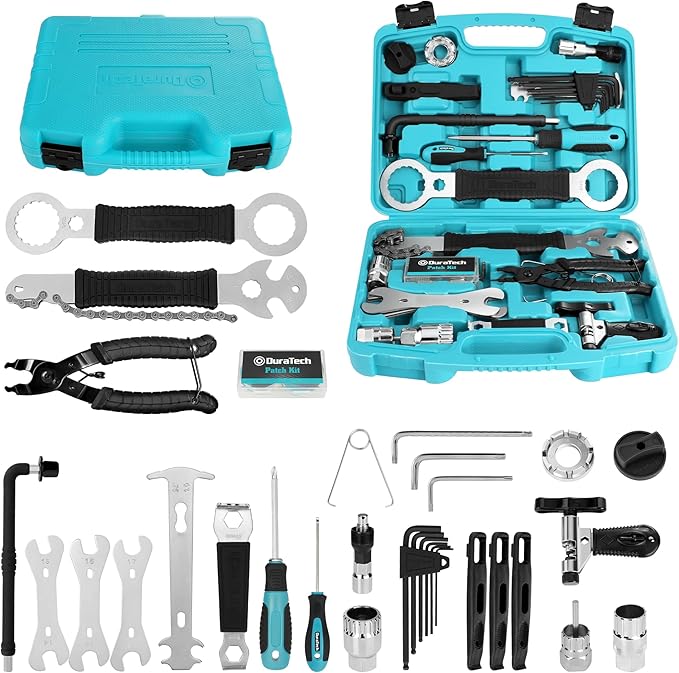 DURATECH 41 Pieces Bike Repair Tools, Complete Bike Tools Kit with Storage Box, Mountain Bike Maintenance Tools, for Mountain, Road, and Park Bicycle with Chain Riveter, Tire Levers, Crank Puller