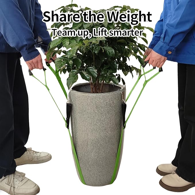 Potted Plant Mover，Plant Lifting Straps for Garden Flower Pots, Planters，Rocks, Trees，Easily Lift and Move Heavy Items Up to 200 Pounds，Mid Size, Green, Patent Pending