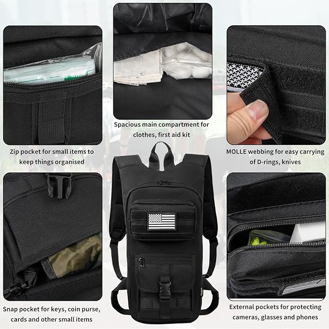 Hydration Backpack, Tactical Molle Water with 2L TPU Water Bladder, for Men Women Lightweight Water Backpack, Hydration Pack for Hiking, Biking, Climbing and Hunting