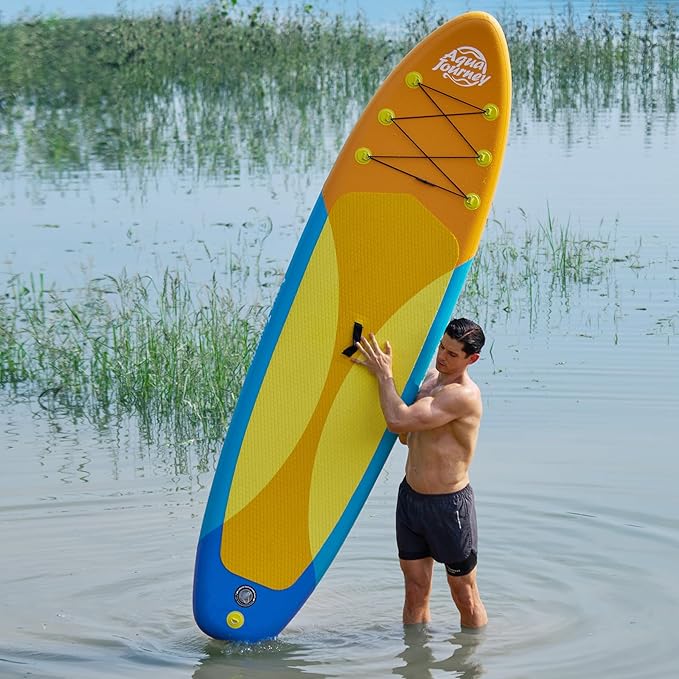 10'6"Inflatable Stand Up Paddle Board Ultra Portable-Lightweight & Stable|All-in-One Kit w/Aluminum Paddle, Dual-Action Pump & Backpack|Lakes & Oceans Ready for Family Recreation by Aquajourney