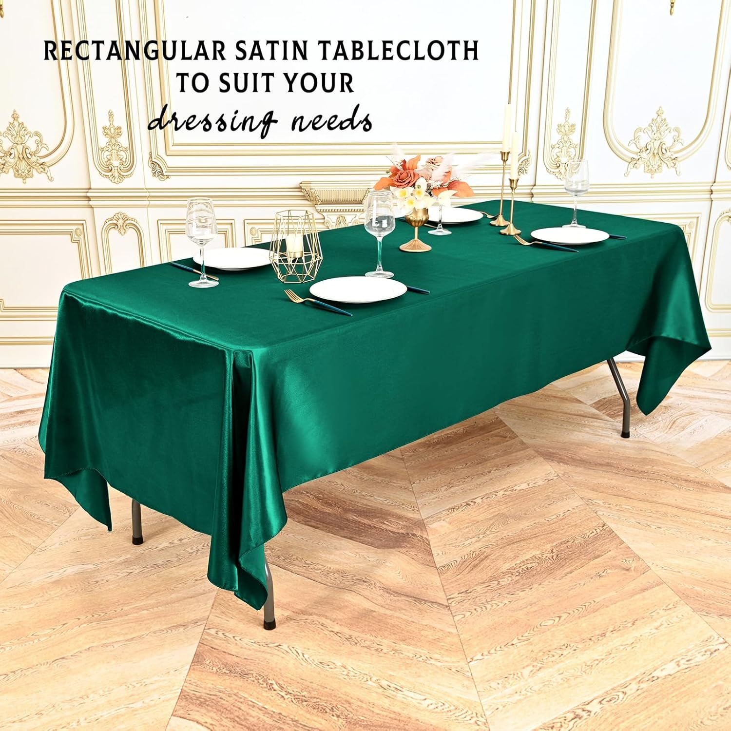 10 Packs Satin Tablecloth 57 x 108 Inch Dark Green Rectangular Table Cloth Silk Tablecloth Smooth Fabric Overlay Satin Table Cover Decoration for Wedding Party Banquet Events