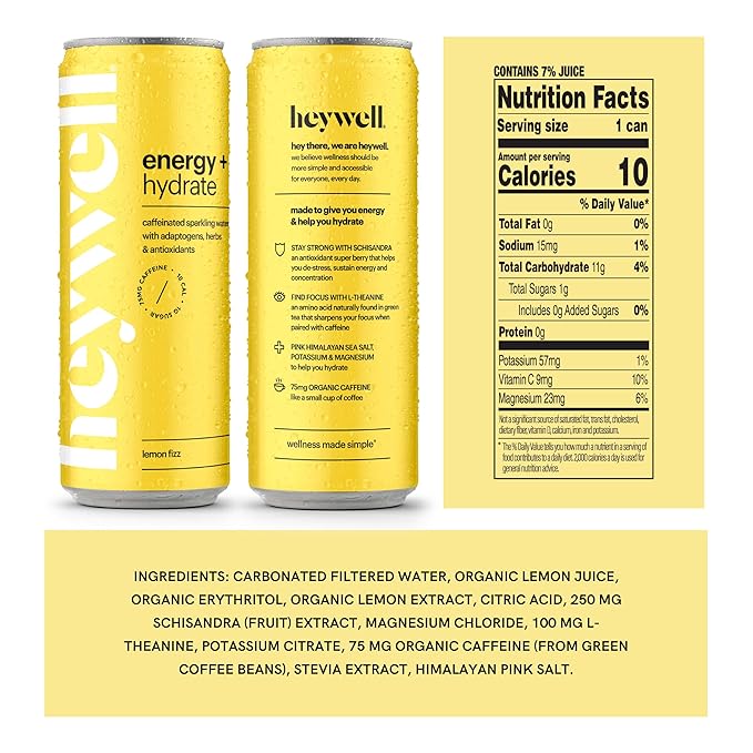 Heywell Sparkling Adaptogenic Drink, Citrus Variety Pack, 12 Fluid Ounce (Pack of 12) - Organic, Non GMO, Vegan, Gluten Free, Dairy Free (12 Pack, Citrus Variety Pack)