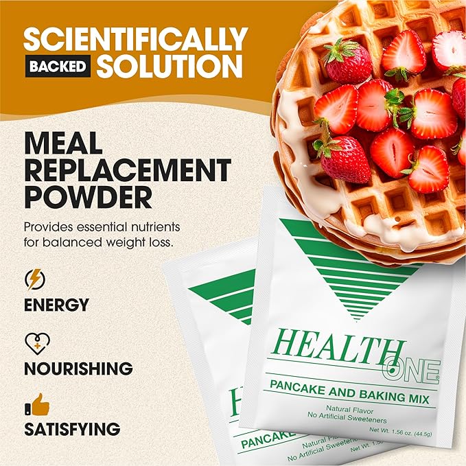 Health One High Protein Pancake & Baking Meal Replacement Powder | 15G Whey & Soy Isolate | GLP-1 Booster | Gluten Free Waffle & Muffin Mix | Just Add Water | No Artificial Sweeteners (15 Servings)