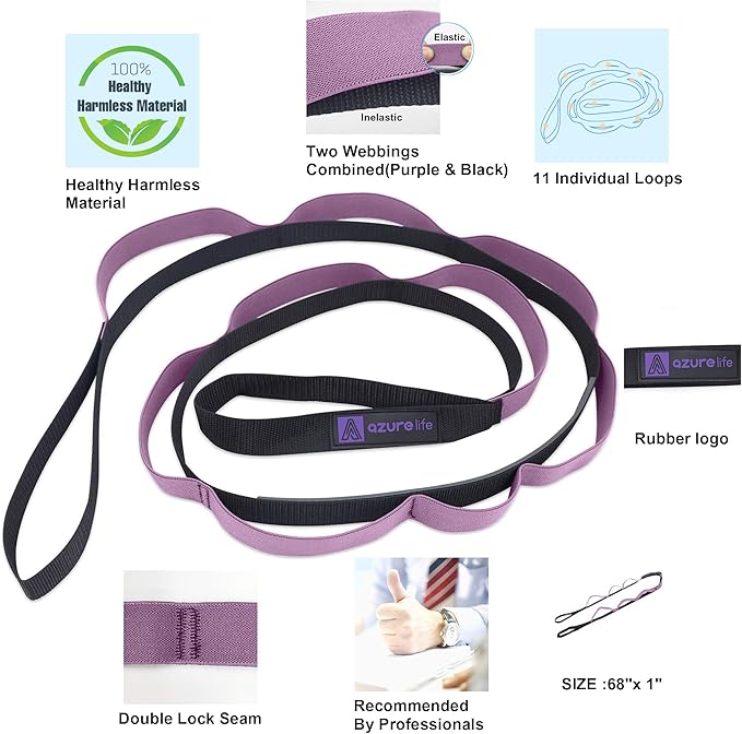 Premium Durable Stretch Straps with Loops, Stretching Strap for Physical Therapy, Multi-Loop Yoga Strap Fitness Exercise Strap for Yoga, Pilates, Dance, Flexibility&Exercise