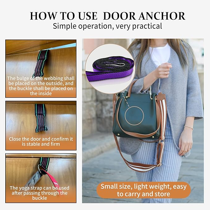 Stretching Strap Yoga Strap, 10 Loops Non-Elastic Stretch Bands Helps Women and Men Improve Flexibility for Home Workout, Physical Therapy, Pilates, Exercise, Dance, Comes with Door Anchor