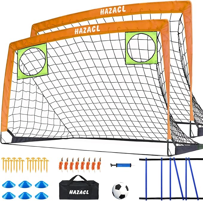 Kids Soccer Goal for Backyard, 6x4 9x5 FT Portable Soccer Nets Pop Up with Ball, Agility Ladder, Cones, Target & Carry Bag for Toddler Youth Outdoor Indoor Training Practice Sports Games Play