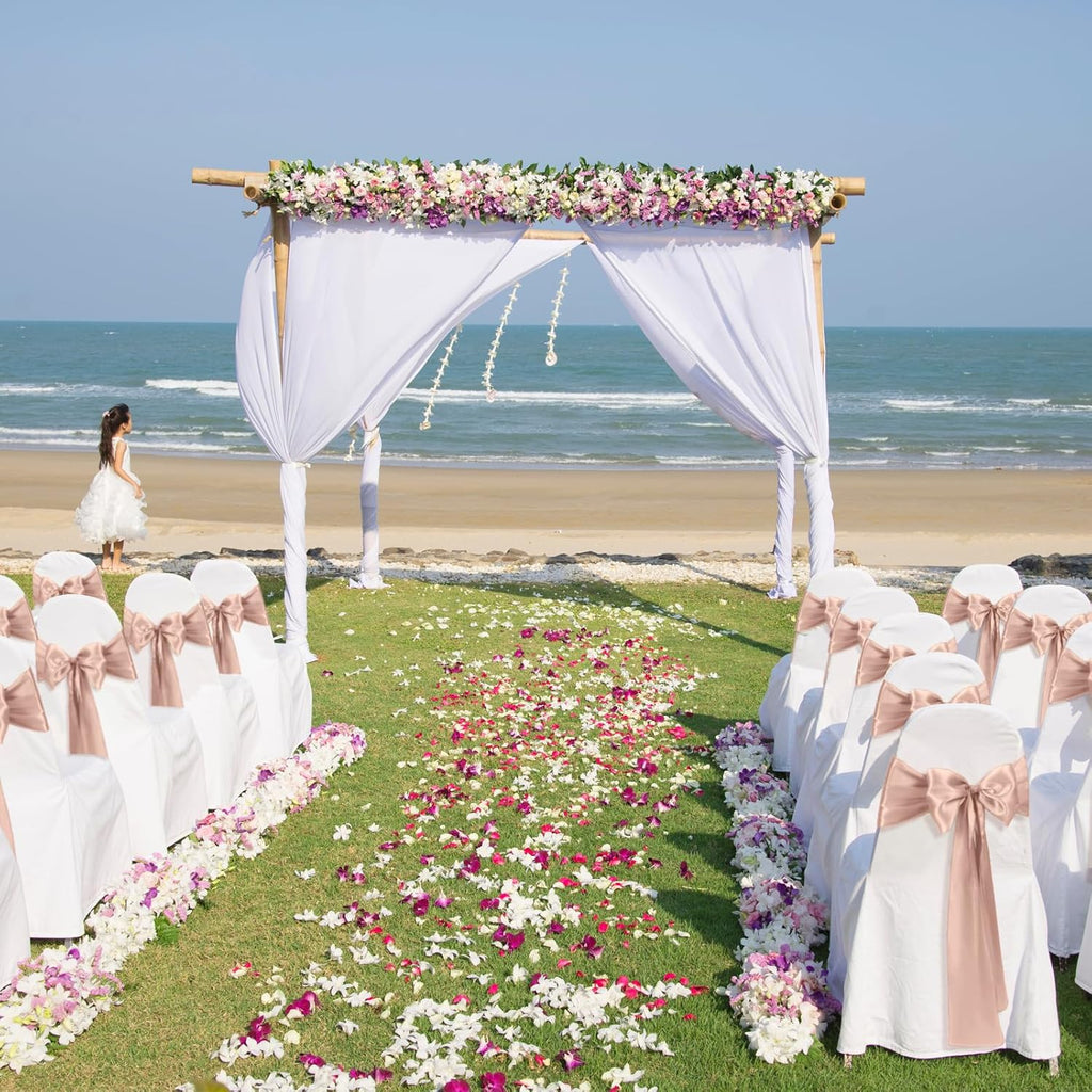 10 PCS Blush Pink Satin Chair Sashes Bows Universal Chair Ribbon Ties Back Sash for Wedding Party Reception Events Banquets Hotel Event Chair Cover Decoration (7x108 inch)