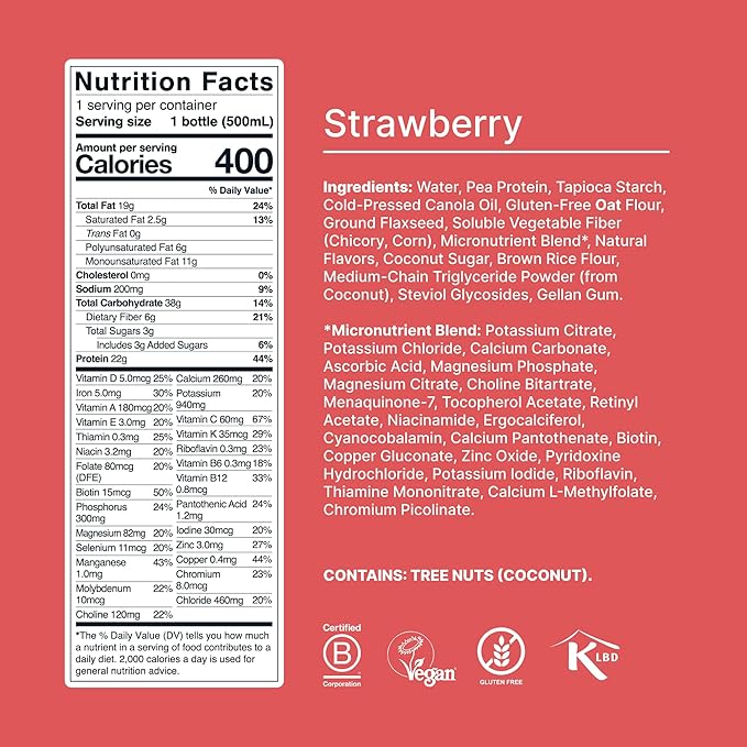 Huel Ready-to-Drink | Strawberry Shortcake Meal Replacement Drink | High Protein Drink | Nutritionally Complete, Low Sugar, High Fiber, Plant Based, Vegan, Healthy | 22g Protein Per Bottle, 16.9 Fl Oz (12 Pack)