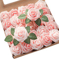 Floroom Artificial Flowers 25pcs Real Looking Shimmer Blush and Peach Foam Fake Roses with Stems for DIY Wedding Bouquets Bridal Shower Centerpieces Floral Arrangements Party Tables Home Decorations
