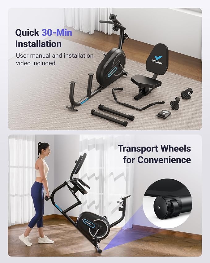MERACH Recumbent Exercise Bike for Home with Smart Bluetooth and Exclusive App Connectivity, LCD, Heart Rate Handle, Magnetic Recumbent Bikes S08/S23