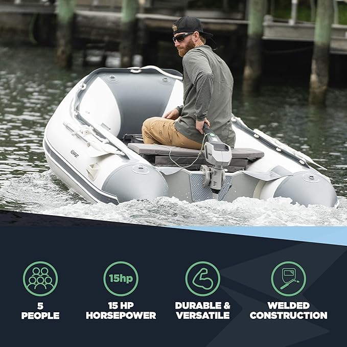 Newport 10ft 6in Newport Model Inflatable Dinghy Boat Transom Sport Tender - 5 Person - 15HP USCG Rated, White/Gray