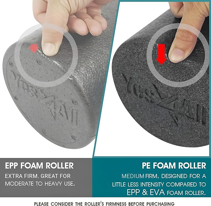 Yes4All Medium Firm Round PE Foam Roller 12, 18, 24, 36 Inches for Pilates, Yoga, Stretching, Balance & Core Exercises