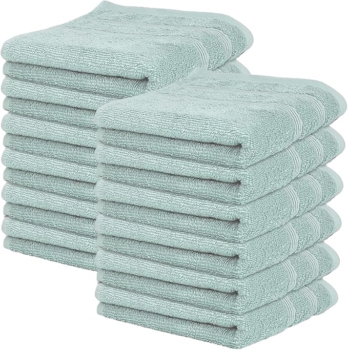 Kaufman - Premium Hand Towels Set for Bathroom, Spa, Gym, and Face Towel 100% Cotton Ring Spun, Ultra Soft Feel and Highly Absorbent Towels (12, Aqua)