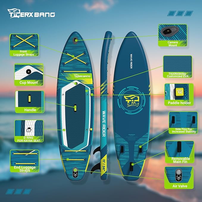 11'6"/11'/10' Inflatable Paddle Board with Complete Accessories, Versatile Premium Paddle Boards for Adults/Youth, Stand Up Paddle Board Polar/Wave/Sunny Wave Collection