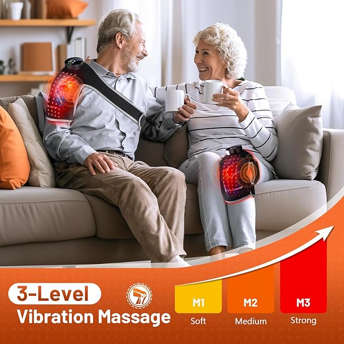 Red Light Therapy Knee Brace with Vibration Knee Massage, Extension Band, Wireless Rechargeable Controller,660nm&850nm Near Infrared Light Therapy Heated Device for Knee/Elbow/Shoulder Pain Relief