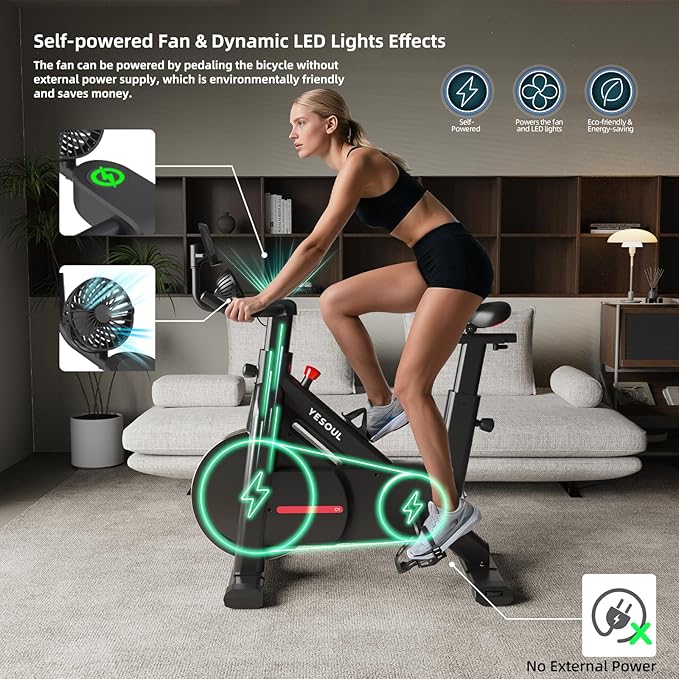 YESOUL Indoor Exercise Bike for Home, Stationary Bike with Silent Magnetic Resistance, 300lbs Capacity, Stable Triangle Frame, Adjustable Resistance & Smart App with Scenic Rides and Live Classes