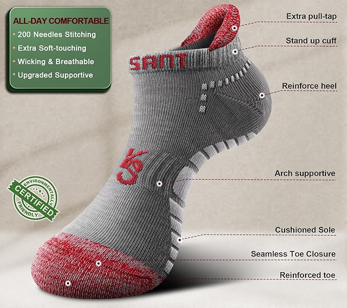KEMISANT Men Running Socks,Active Ankle Socks No show Cushioned Footbed Arch Support