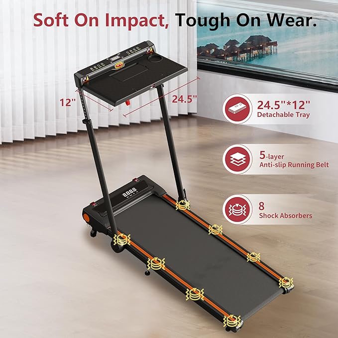 Foldable Treadmill with Incline Treadmill with Home Removable Desk Workstation 3.0 HP 3 in 1 Folding Small Compact Walking Treadmills 300 Lbs Capacity for Home Office