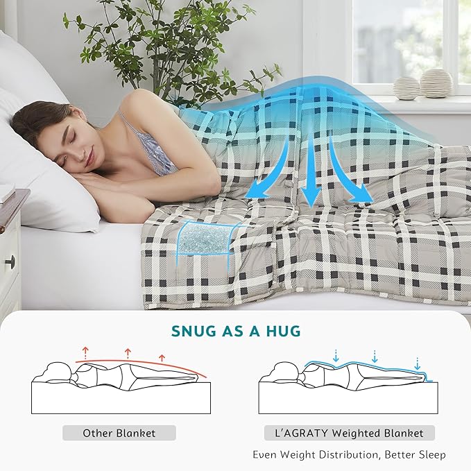 L'AGRATY Weighted Blanket - 60"x80" 17lbs Cooling Breathable Heavy Blanket Microfiber Material with Glass Beads for Adult All-Season Summer Fall Winter Soft Thick Comfort
