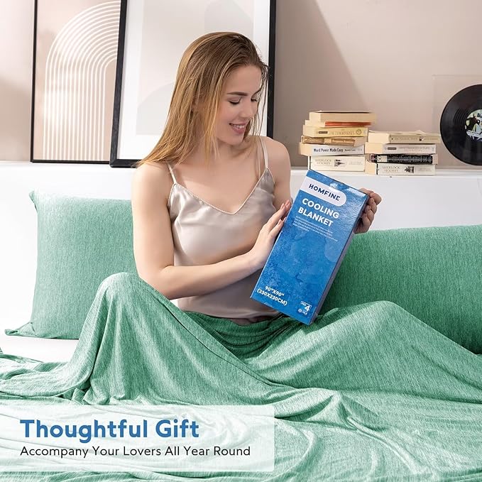 HOMFINE Cooling Blankets for Hot Sleepers - Summer Blanket Thin Lightweight Breathable Soft Double Side Enhanced Cooling for Bed Couch Sofa, Keep Cool for Night Sweats (Green, 50 x 70 inches)