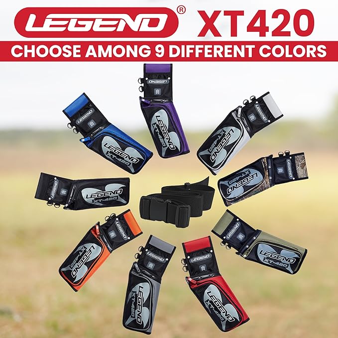 Legend XT420 Field Quiver - Left or Right-Handed Quiver Arrow Holder, Archery Quiver with 3 Arrow Tube, Durable Nylon Hip Quivers with Multiple Pockets for Archery Accessories, Score Card & Tools