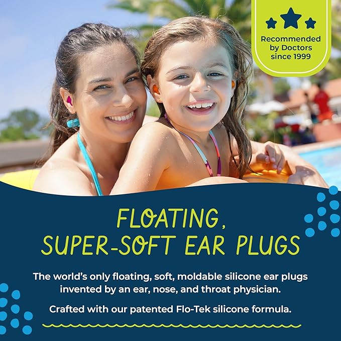 Earvolution Floating Putty Buddies Ear Plugs for Swimming - Invented by an Ear Physician - Moldable, Premium, Silicone - Floats on Water - Waterproof - Made in The USA - 3 Pack - Hot Pink