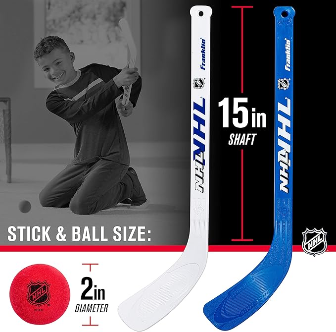 Franklin Sports Mini Hockey Rink Set - Half Rink Knee Hockey Goal, Mini Sticks, and Ball Set - Indoor Mini Hockey Rink - Official NHL Licensed White